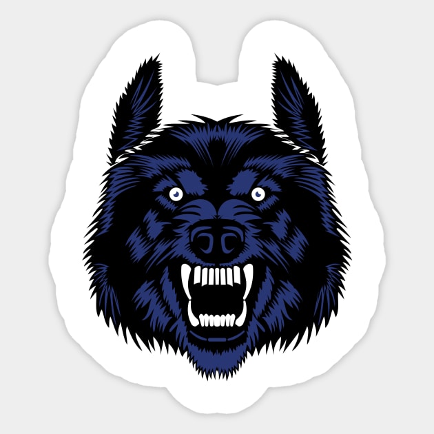 Wolf Face In Blue & Black Color - Fluffy Hairs Looking Scary Sticker by mangobanana